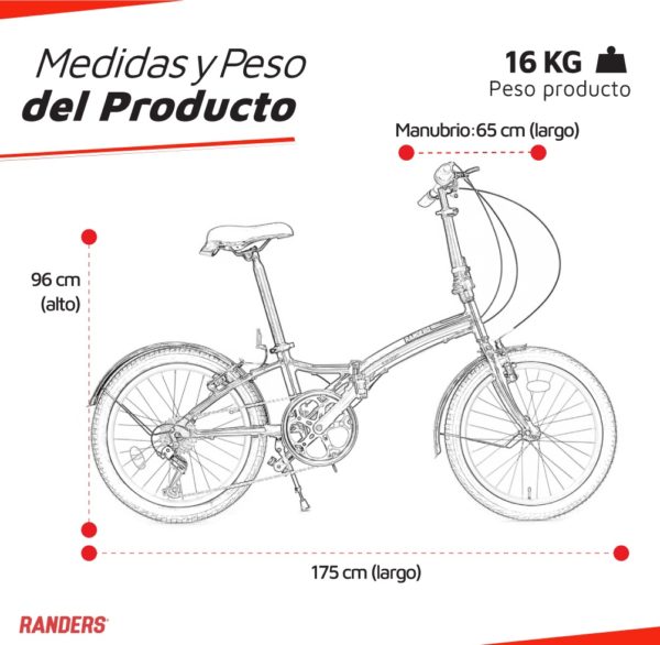 Bicicleta plegable 7 velocidades rodado 20 azul - Imagen 23